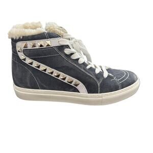 NEW Steve Madden Sneaker Suede Studded High Top Platform Faux Fur Blue Size 8.5